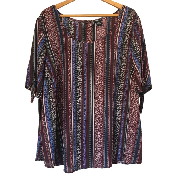 torrid Tops - Torrid Boho Stripe Floral Print Blouse Top Shirt Burgundy Blue Women Size 3